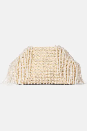 Self-Portrait Verzierte Clutch aus Raffiabast