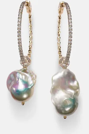 Mateo Ohrringe aus 14kt Gelbgold mit Diamanten und Barockperlen