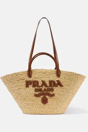 Prada Tote aus Raffiabast mit Leder