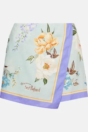 Self-Portrait Bedruckte Shorts aus Leinen und Baumwolle