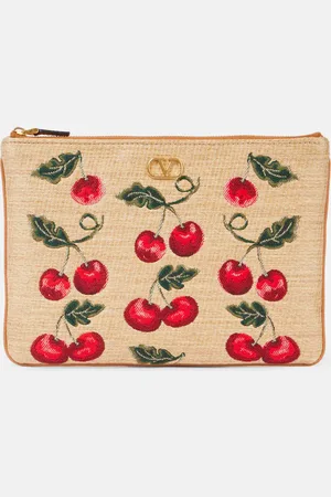 VALENTINO GARAVANI Clutch Cherryfic VLogo Signature Small aus Raffiabast