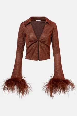 Oseree Oséree Bluse Lumière Plumage mit Federn