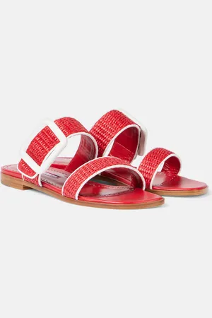 Manolo Blahnik Sandalen Tituba aus Raffiabast mit Leder