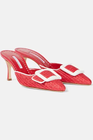 Manolo Blahnik Mules Maysale 70 aus Raffiabast mit Leder