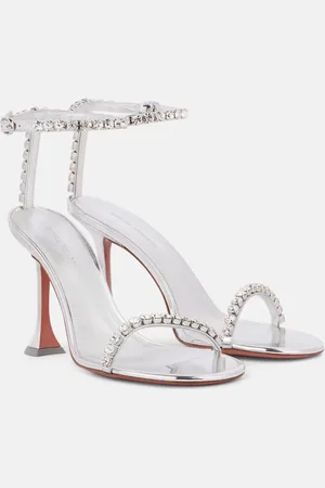 Amina Muaddi Sandalen Gigi 95 aus Metallic-Leder mit Kristallen