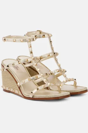 VALENTINO GARAVANI Wedge-Sandalen Rockstud 80 aus Metallic-Leder