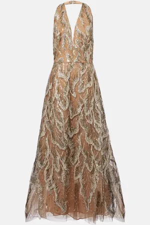 Elie saab Bestickte Robe aus Tüll mit Pailletten