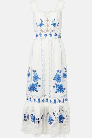 Farm Rio Besticktes Midikleid aus einem Leinengemisch