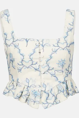 Agua by Agua Bendita Cropped-Top Eslabón Floritura aus Leinen