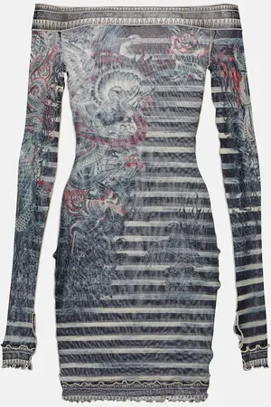 Jean Paul Gaultier Tattoo Collection Bedrucktes Minikleid aus Mesh