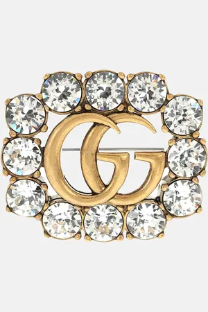 Gucci Brosche Double G mit Kristallen