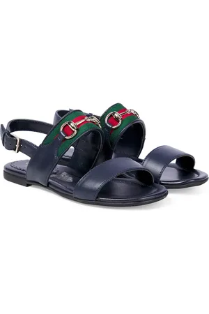 Gucci Sandalen Horsebit Web Stripe aus Leder