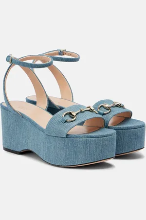 Gucci Plateausandalen Horsebit aus Denim