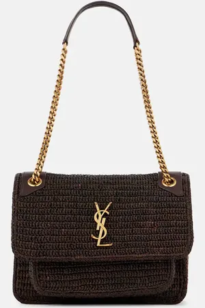 Saint Laurent Schultertasche Niki Medium aus Raffiabast
