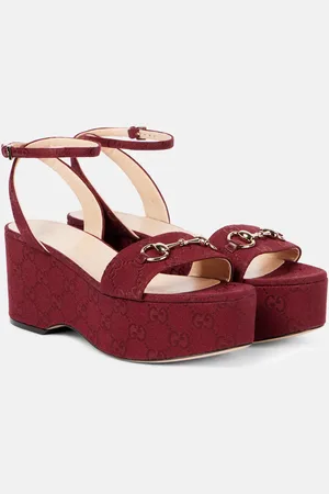 Gucci Wedge-Sandalen Lady Horsebit GG aus Canvas