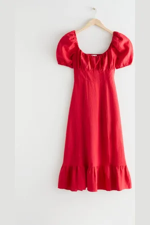 & OTHER STORIES Leinen-Midikleid Mit Puffärmeln - , 32