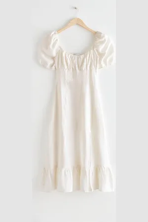 & OTHER STORIES Leinen-Midikleid Mit Puffärmeln - , 32
