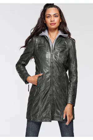 Gipsy Damen Mäntel - Ledermantel »Bente«, 2-in-1-Lederjacke mit abnehmbarem Kapuzen-Inlay aus Jerseyqualität