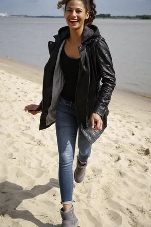 Gipsy Damen Mäntel - Ledermantel »SENEKA2«, mit Gürtel, abnehmbarer Jersey-Kapuze und coolen Biker-Details
