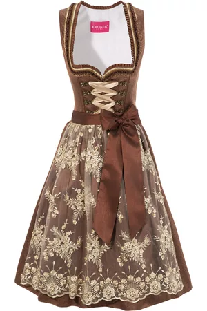 Krüger Madl Dirndl, (2 tlg.), Damen, midi mit Satinbandschnürung