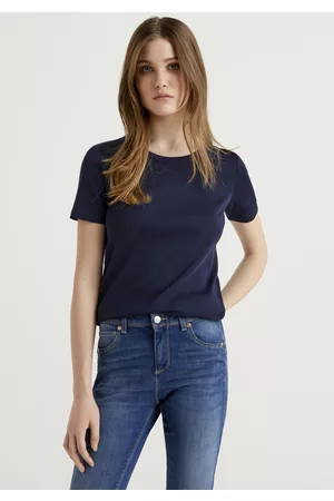Benetton Damen Shirts - T-Shirt, in feiner Rippenqualität