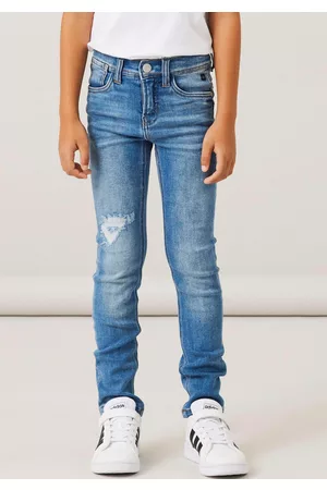 NAME IT Damen Slim Jeans - Slim-fit-Jeans »NKMTHEO XSLIM JEANS 1410-UR NOOS«, mit Destroyed Effekt
