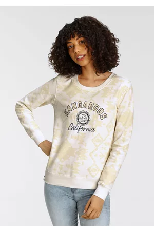 KangaROOS Damen Sweatshirts - Sweatshirt, mit trendigem Alloverdruck im Inka-Look & Logodruck
