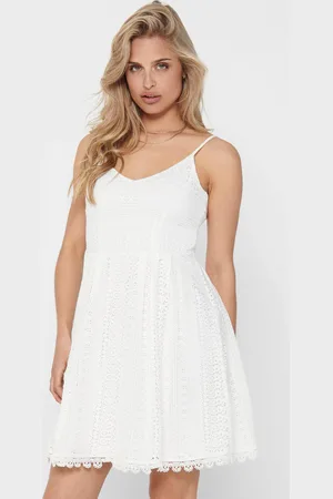 ONLY Trägerkleid »ONLHELENA LACE S/L SHORT DRESS WVN«, mit Spitzen-Detail