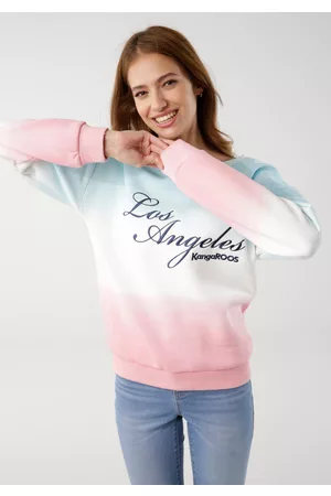 KangaROOS Damen Sweatshirts - Sweatshirt, im sommerlichen Batik-Farbverlauf mit Logodruck & Stickerei