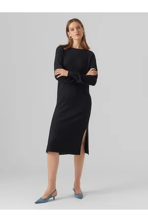 VERO MODA Strickkleid »VMLEFILE LS BOATNECK CALF DRESS NOOS«