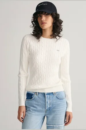 GANT Strickpullover »STRETCH COTTON CABLE C-NECK«, mit Logostickerei auf der Brust