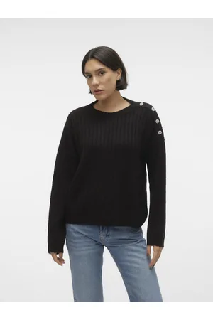 VERO MODA Rundhalspullover »VMELYA LS O-NECK BUTTON PULLOVER GA BOO«