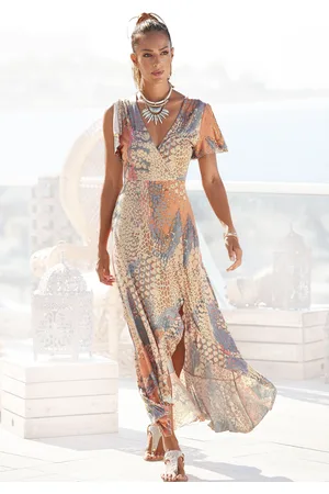 Buffalo Maxikleid, mit Animalprint, Schlitz und Volant, Flügelärmel, Druckkleid