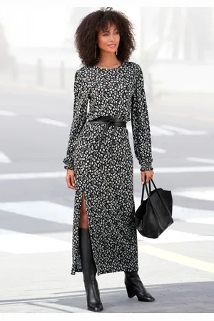 Lascana Midikleid, mit Blümchendruck und Beinschlitz, Druckkleid, langärmlig