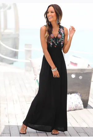Buffalo Maxikleid, mit Druck am Vorderteil und Bindeband hinten, Sommerkleid, casual-chic