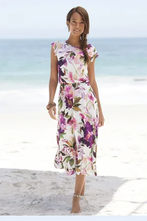 beachtime Midikleid, mit Blumendruck und Gummizug, Sommerkleid, Strandkleid