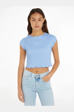 Tommy Hilfiger Rundhalsshirt »TJW SLIM SMOCK TEE«, allover gesmokt