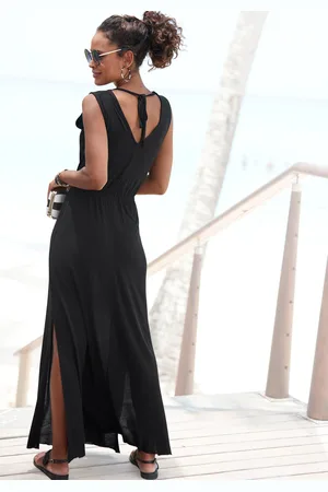 Buffalo Maxikleid, mit Zierbändern und Schlitz, Sommerkleid, Strandkleid
