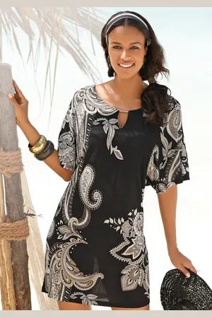 Lascana Jerseykleid, mit Zierdetail am Ausschnitt, sommerliches Tunikakleid, Strandkleid