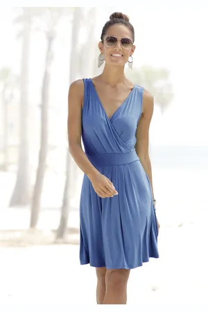 beachtime Jerseykleid, mit tiefem V-Ausschnitt in Wickeloptik, Sommerkleid, Basic