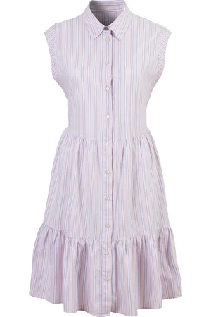 HUGO BOSS Volantkleid »C_Dilena_1 Premium Damenmode«, mit Streifen, durchgehende Knopfleiste, Volants