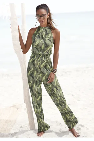 QS by s.Oliver Overall, mit Blätterdruck und breitem Smokeinsatz, sommerlicher Jumpsuit