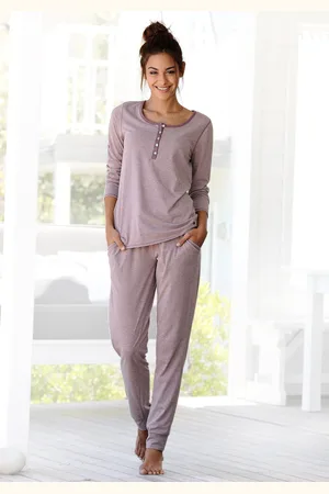 ARIZONA Pyjama, (2 tlg.), in melierter Qualität mit Knopfleiste