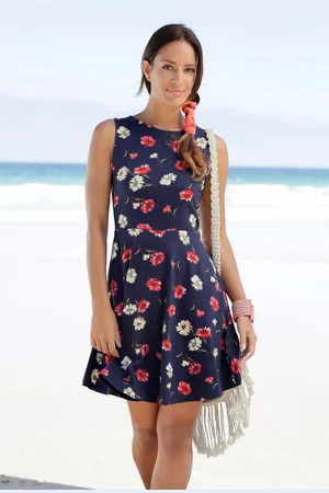 beachtime Strandkleid, mit Blumendruck, Sommerkleid aus elastischer Baumwolle