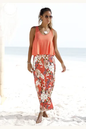 QS by s.Oliver Maxikleid, im Lagen-Look mit Blumenprint, Sommerkleid, Strandkleid