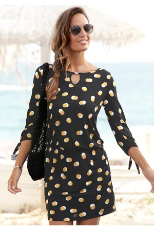 Buffalo Jerseykleid, mit Bändern zum Knoten, kurzes Sommerkleid mit 3/4-Ärmeln, Strandkleid