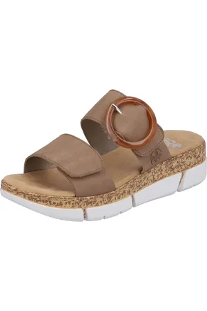 Rieker Pantolette, Keilabsatz, Sommerschuh, Schlappen mit moderner Zierschnalle