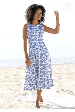 beachtime Midikleid, mit Blumendruck, aus Jersey, A-Linien-Kleid