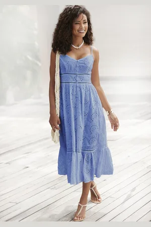 Buffalo Midikleid, mit hochwertiger Lochstickerei, luftiges Sommerkleid aus Baumwolle