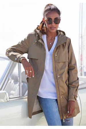 French Connection Outdoorjacke, mit Kapuze, Saumschlitz mit Druckknöpfen auf der Rückseite